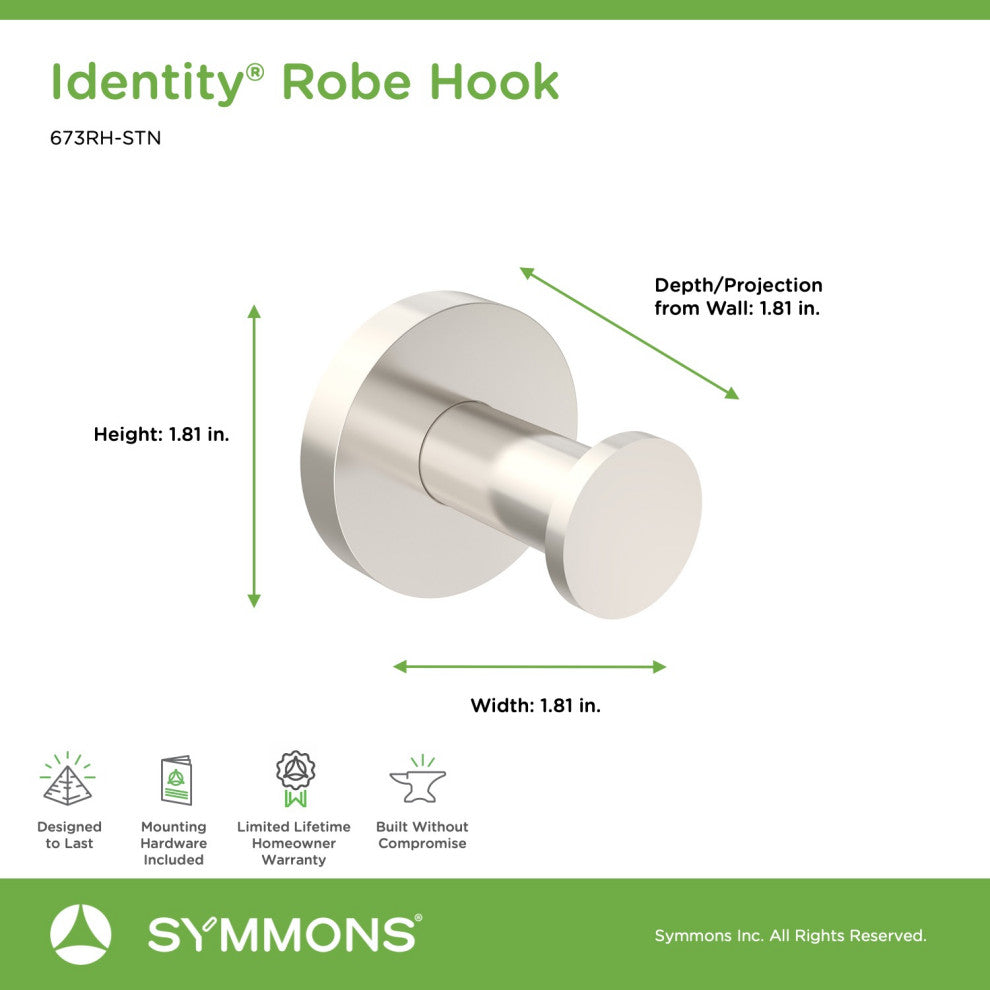 Identity Robe Hook, Satin Nickel