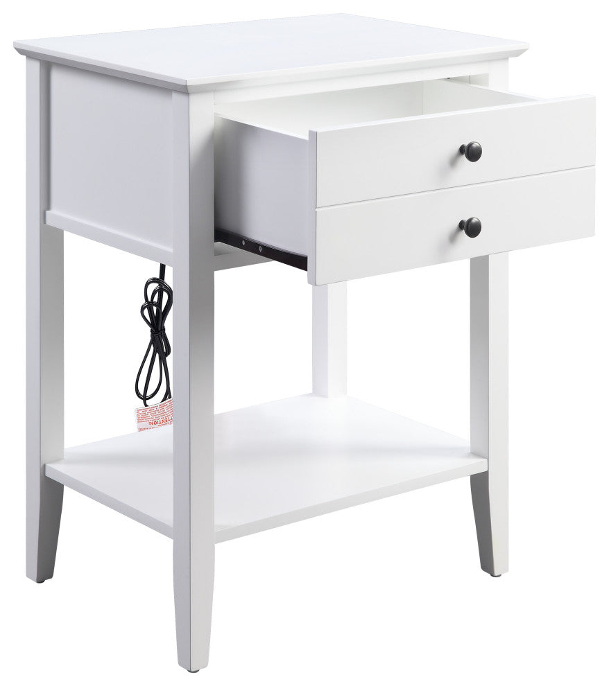 Grardor Side Table With USB Charging Dock, White