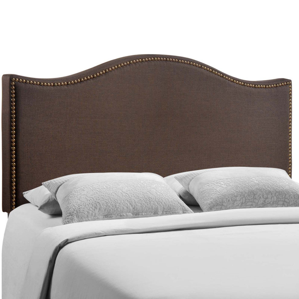 Modway Bedroom Curl Queen Nailhead Upholstered Headboard, Dark Brown