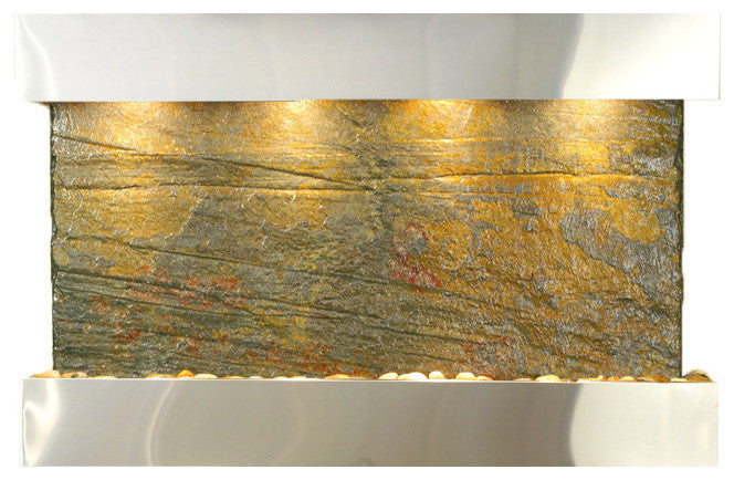 Sunrise Springs water fountain, Natural Green Slate, Stainless Steel, Square