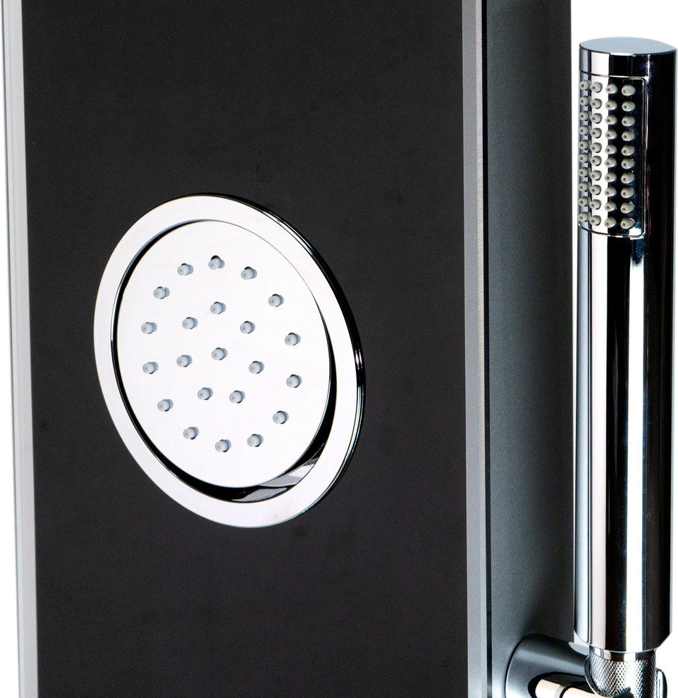 Black Glass Shower Panel with 2 Body Sprays and Rain Shower Head