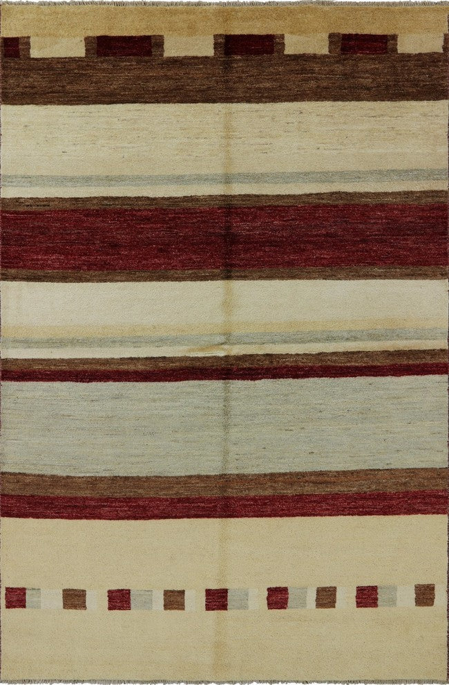 Modern Multicolor Gabbeh Hand-Knotted Wool Rug, 6'x9'