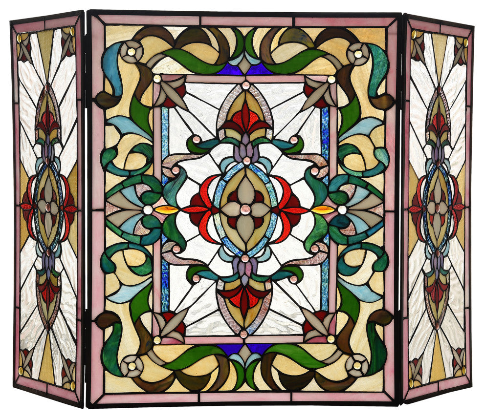 CHLOE Lighting Aylee Tiffany 3-Piece Folding Victorian Fireplace Screen