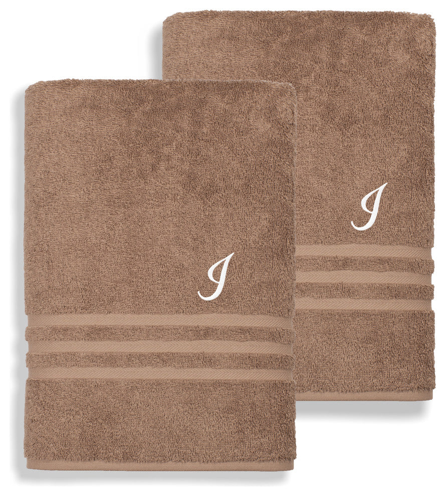 Denzi Bath Towels With Monogrammed Letter, Set of 2, I