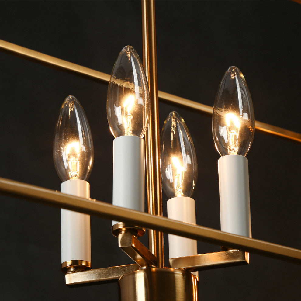 LNC Ellan 8-Light Polished Brass and Matte White Modern Kitchen Island Light