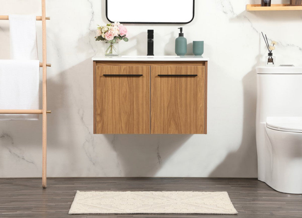 Phoebe Modern Walnut Brown-Light Bathroom Vanity, Walnut Brown, 30"