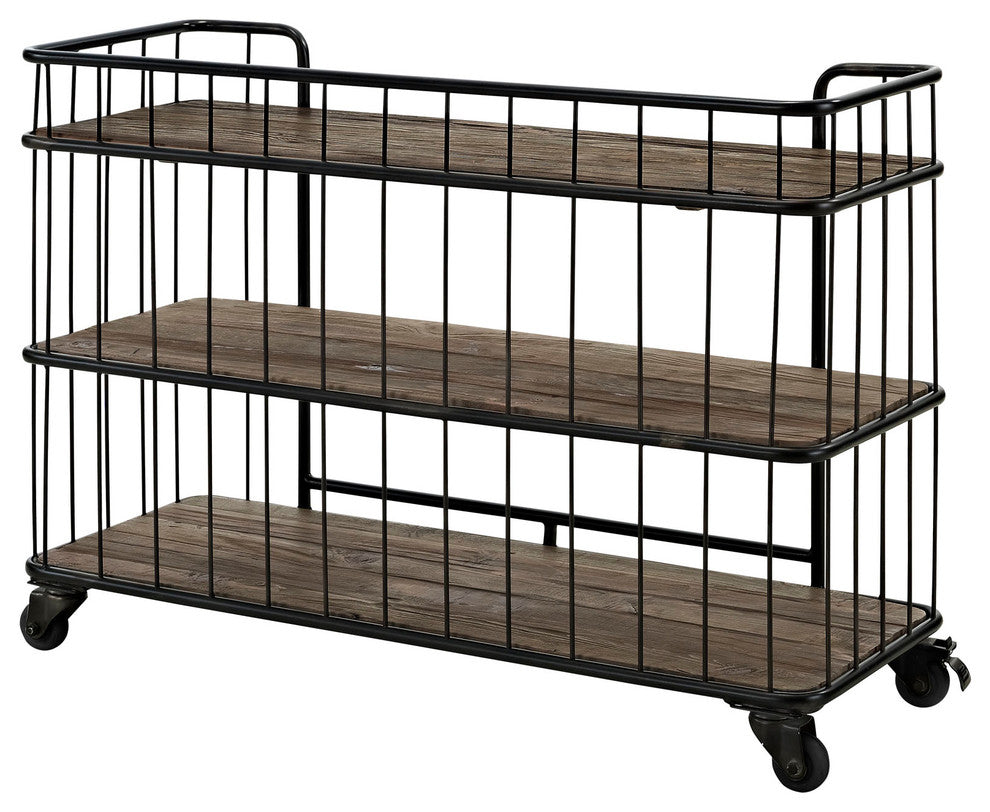 Modern Urban Contemporary Rack Stand With Casters, Brown Wood Steel
