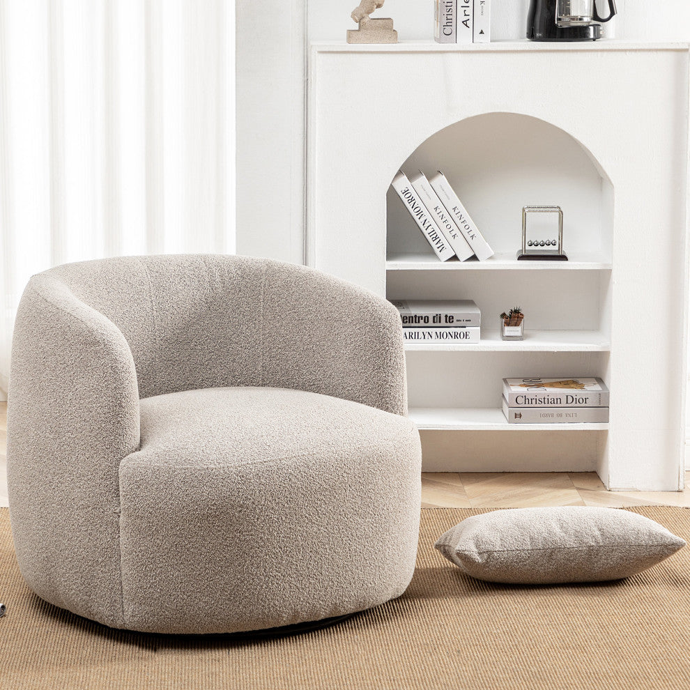 34" Wide Boucle Upholstered Swivel Armchair, Taupe