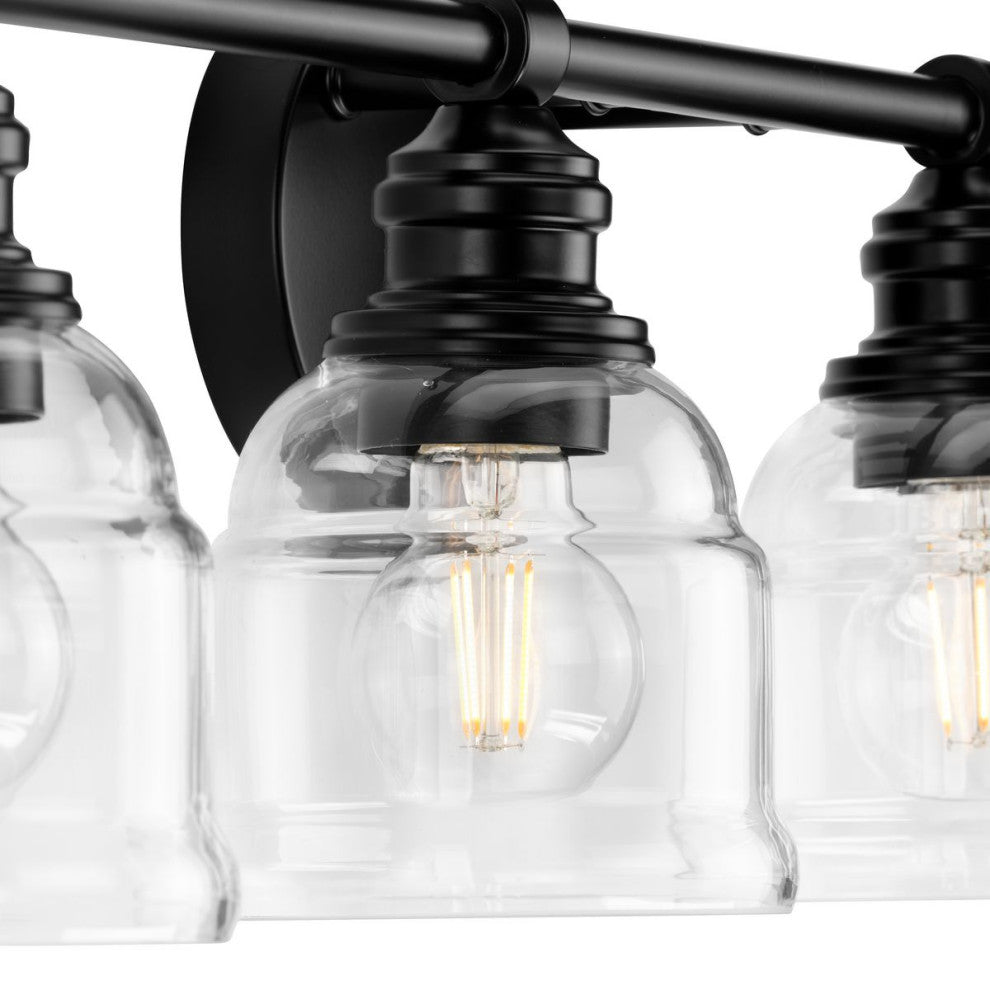 Ambrose Collection 29" 4-Light Matte Black Clear Glass Bath Vanity Light