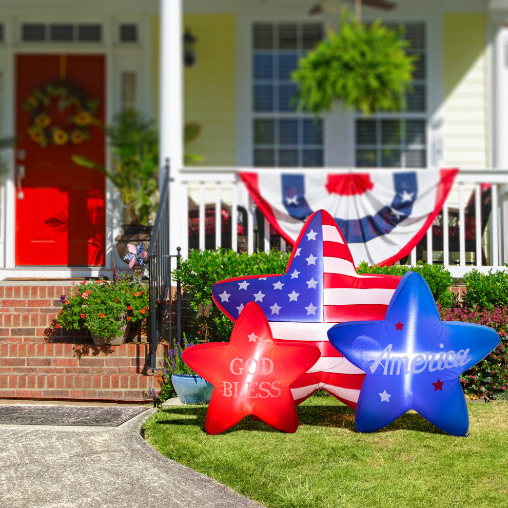 6' Lighted Patriotic Inflatable Stars Decor