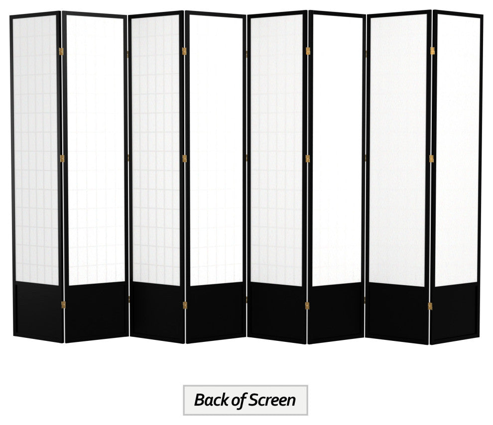 7' Tall Window Pane Shoji Screen, Black, 8 Panels