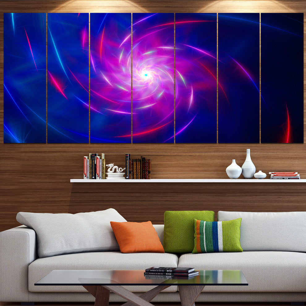 Blue Whirlpool Fractal Spirals, Abstract Art on Canvas, 83"x32", 7 Panels