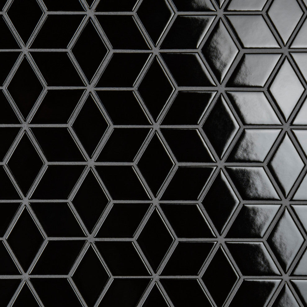 Metro Rhombus Glossy Black Porcelain Floor and Wall Tile