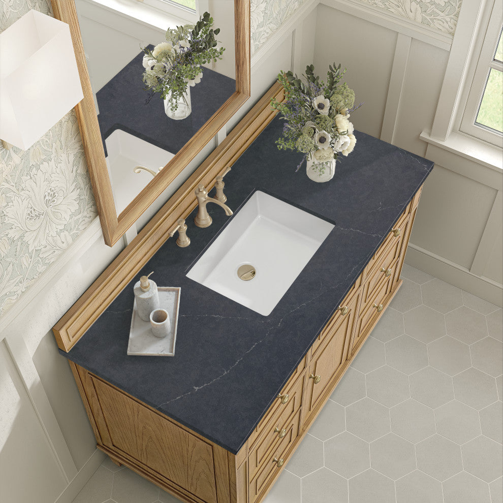 Lorelai 48" Single Vanity, Light Natural Oak, 3 CM Charcoal Soapstone Top