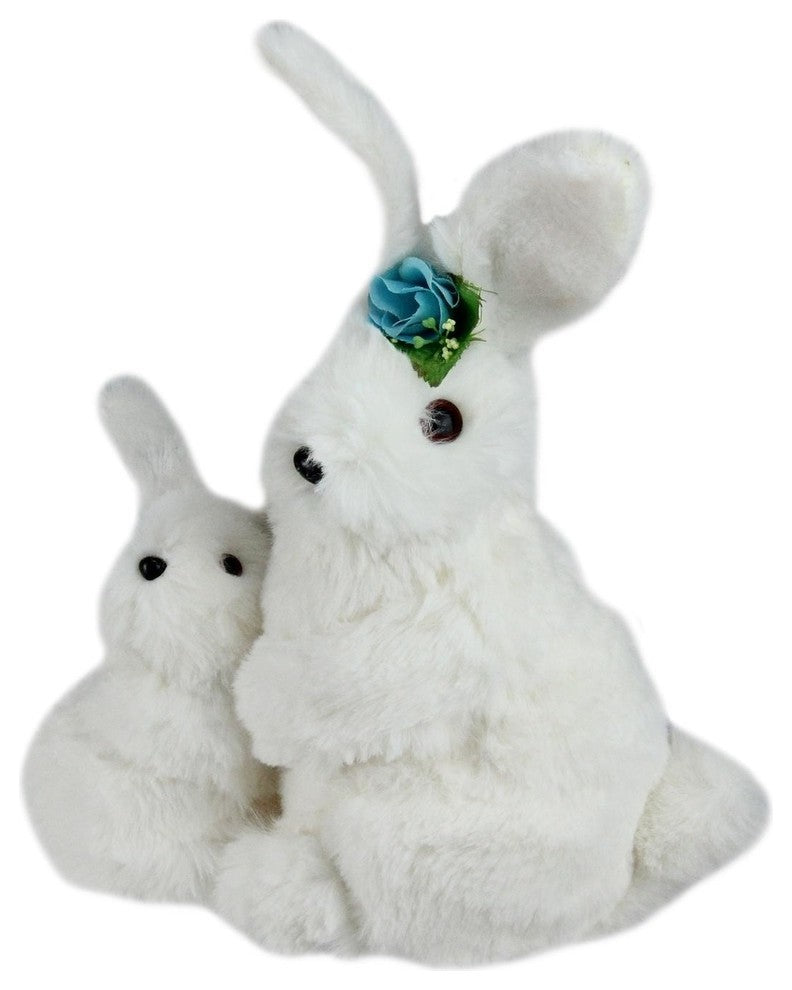 10" White Plush Standing Mother and Baby Easter Bunny Rabbit Spring Figure