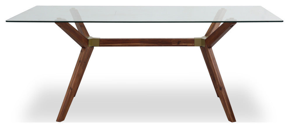 Mid-Century Modern Glass Dining Table, Walnut