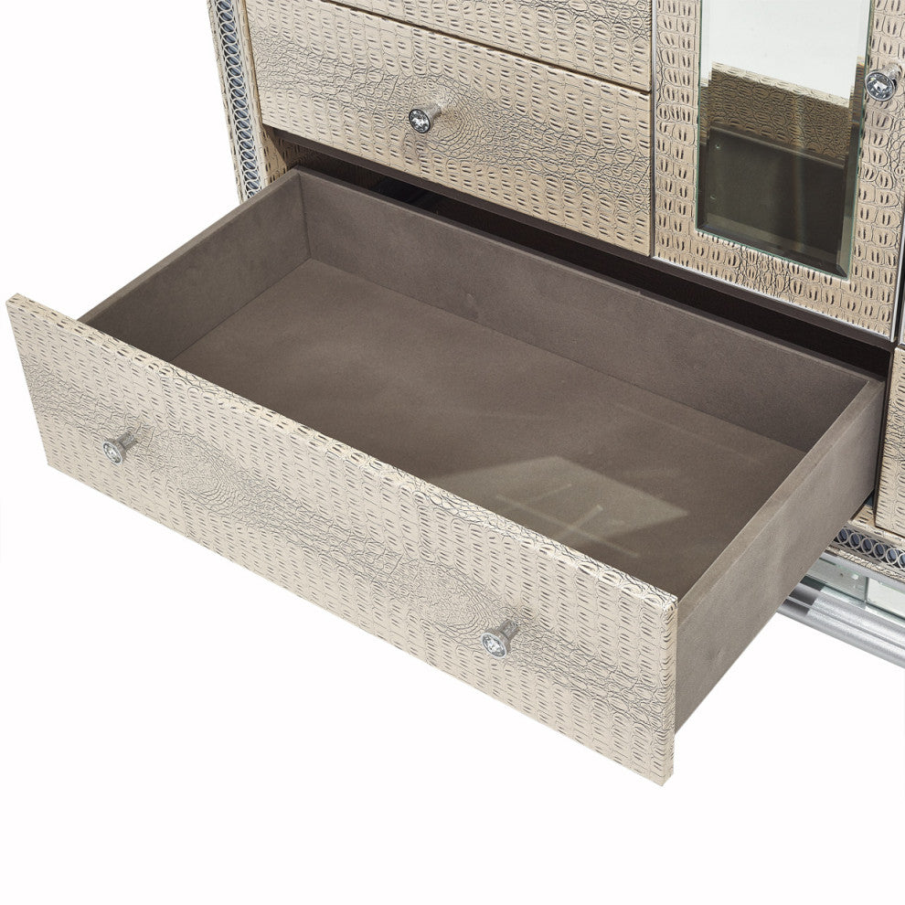 Hollywood Swank Upholstered Dresser, Crystal Croc