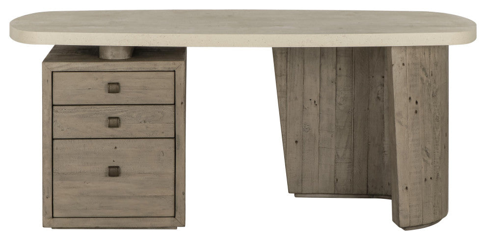 Angus 70" Reclaimed Wood Writing Desk, Concrete Gray