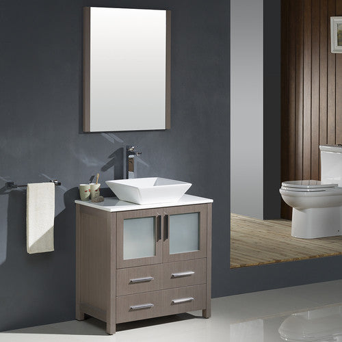 Torino 30" Gray Oak Modern Bathroom Vanity With Vessel Sink, FFT3072BN