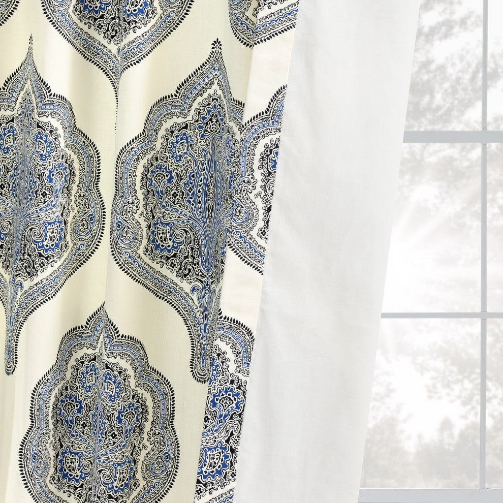 Arabesque Blue Printed Cotton Twill Curtain Single Panel, 50"x84"