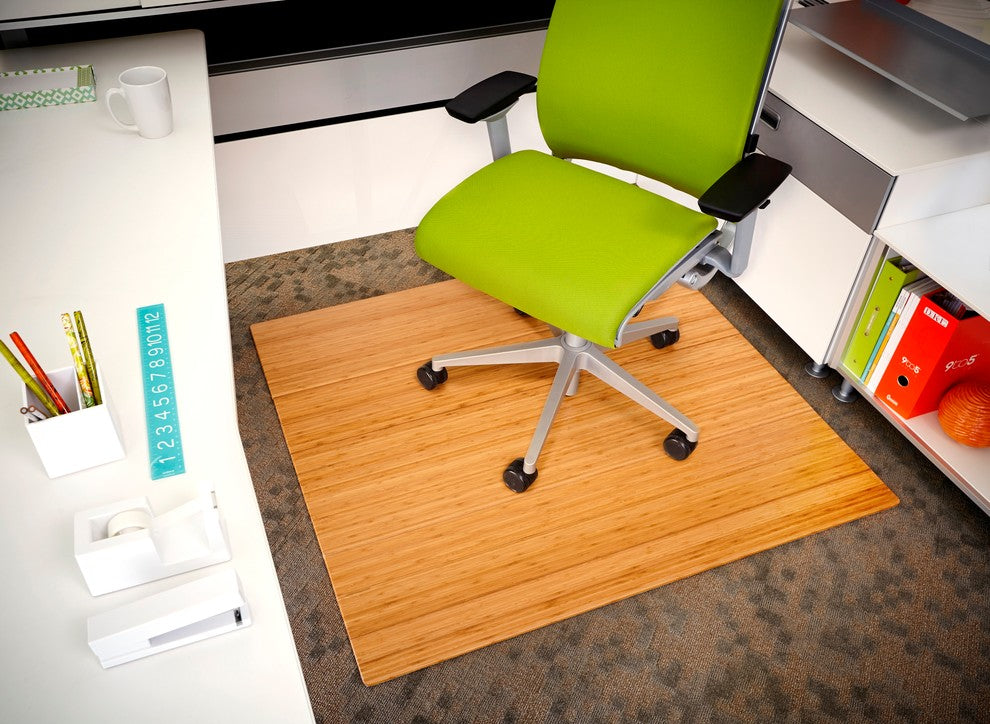 Ronson Bamboo Deluxe Roll-Up Chair Mat, Natural, No Lip, 43"x48"