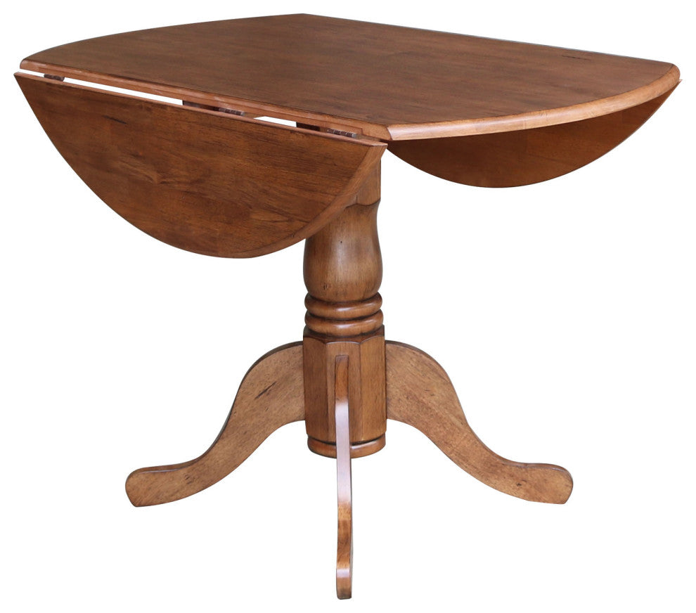 42" Round Dual Drop Leaf Pedestal Table, Distressed Oak