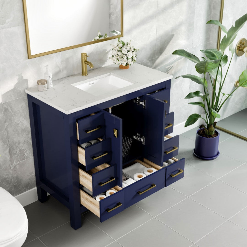 Eviva Hampton 36" Blue Vanity With White Quartz Top