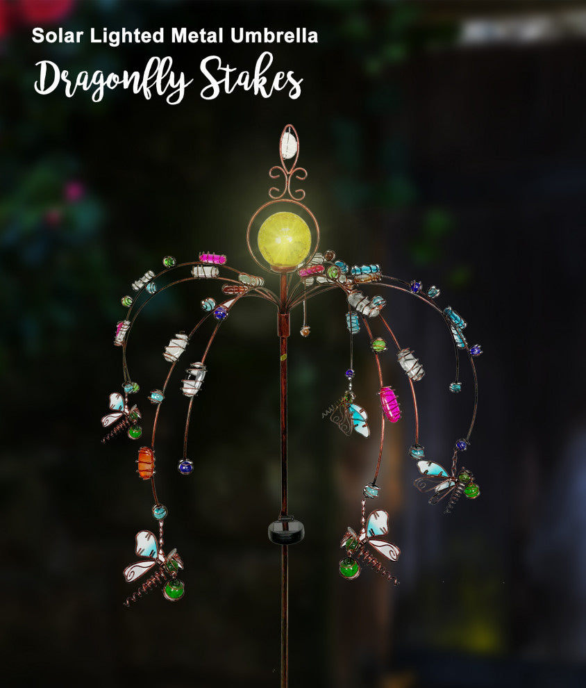 52" Solar Lighted Garden Stake With Beaded Dragonfly Ornaments