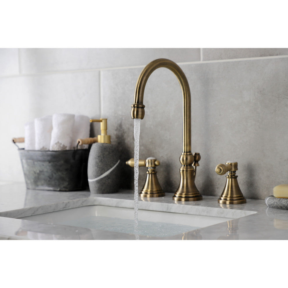 KS2983BAL Widespread Bathroom Faucet With Brass Pop-Up, Antique Brass
