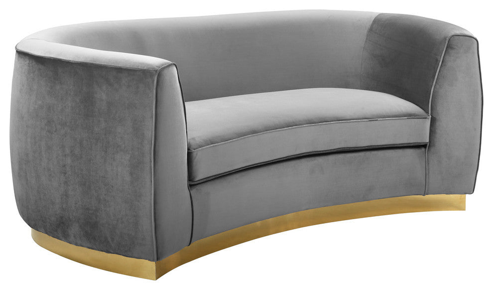 Julian Velvet Upholstered Loveseat, Gray, Gold Base