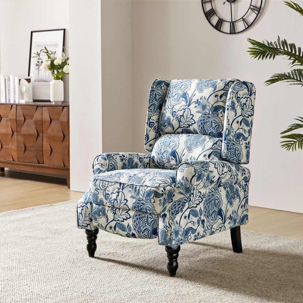 Modern Push-Back Plaid Recliner with Rolled Armrest, Jacobean