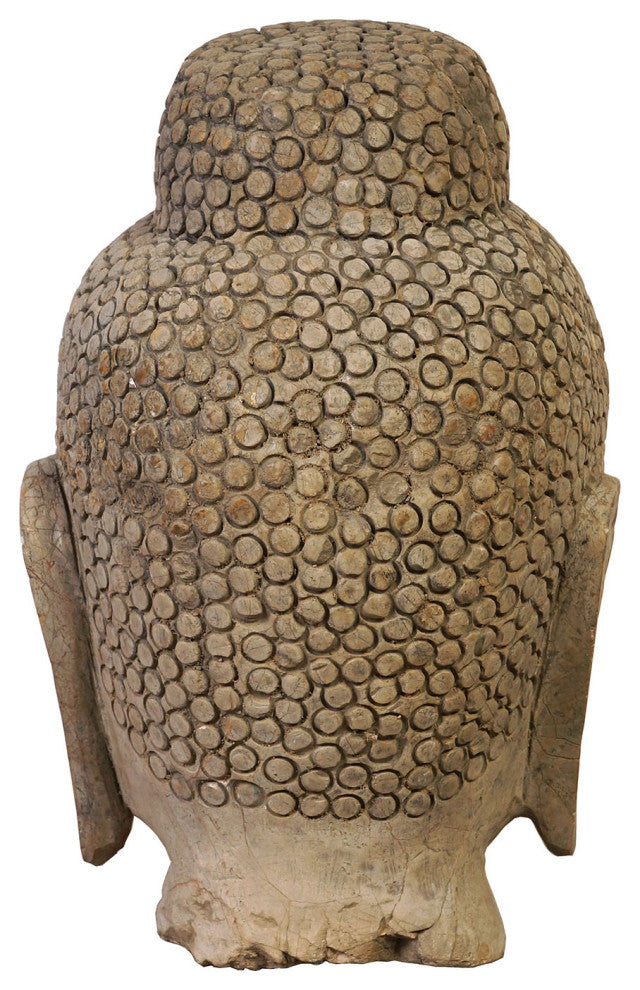 Consigned 14" Antique Chinese Carved Stone Buddha Head Statue