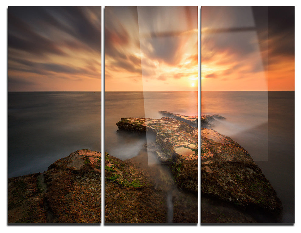 "Sunset at Atlantic Coast Spain" Photo Metal Wall Art, 3 Panels, 36"x28"