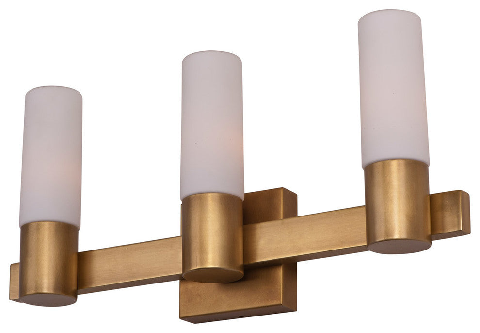Contessa 3-Light Bath Vanity, Natural Aged Brass, Satin White Glass