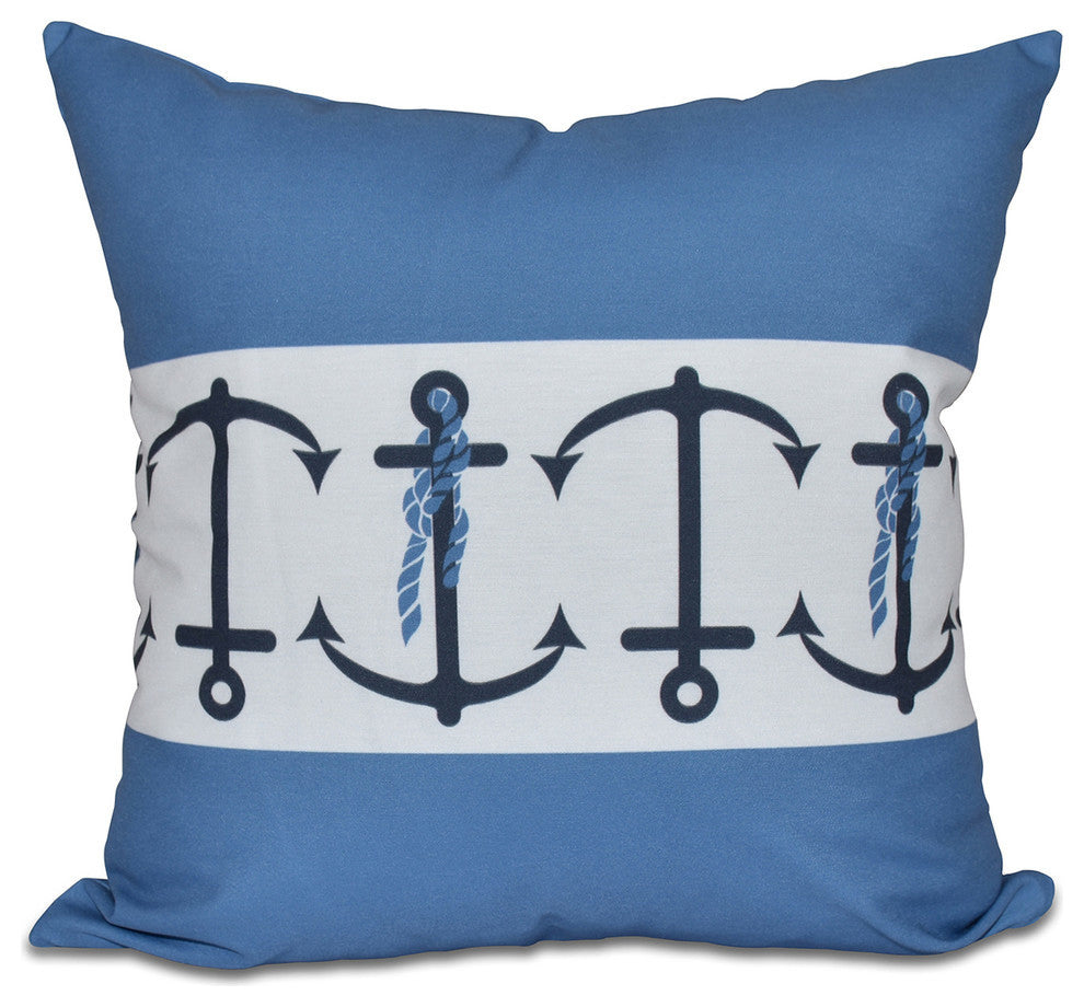 Anchor Stripe, Stripe Print Outdoor Pillow, Blue, 18"x18"