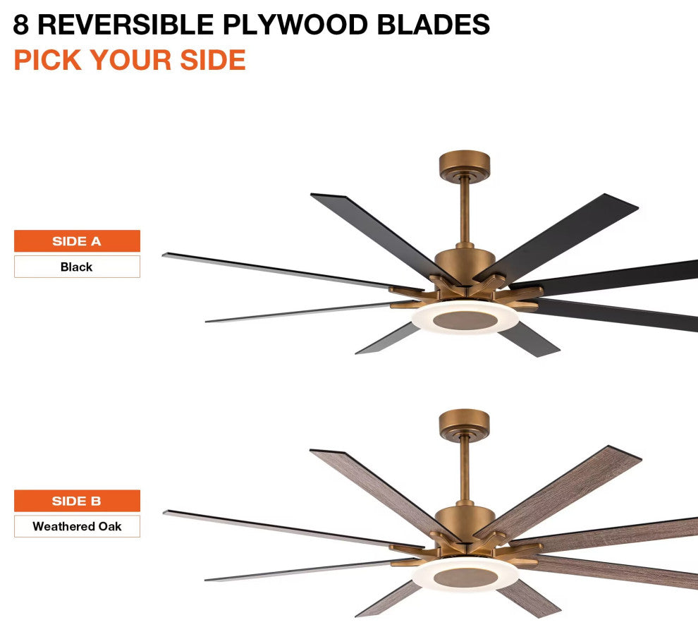 65 in Integrated LED Reversible Antique Gold Ceiling Fan With Remote Control