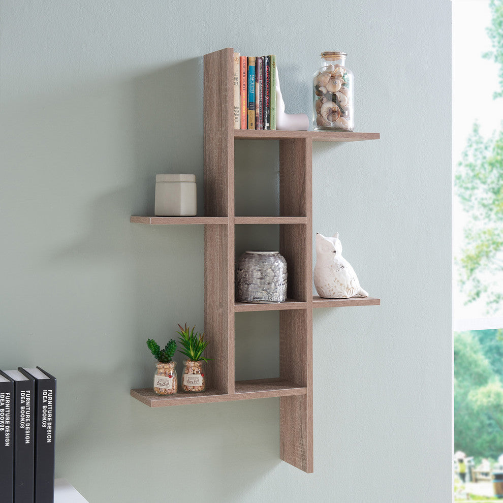 Danya B. Cantilever Cubby Wall Shelf "“ Horizontal or Vertical, Weathered Oak