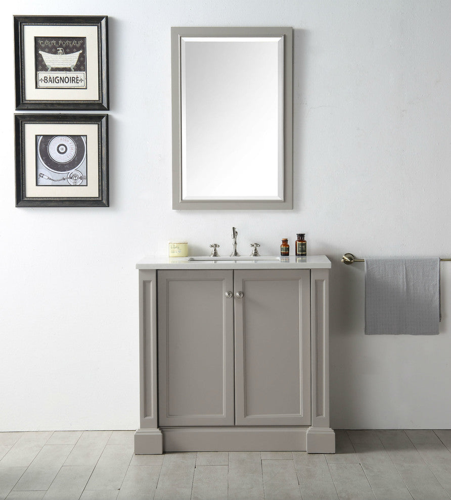36" Wood Sink Vanity With Quartz Top-No Faucet