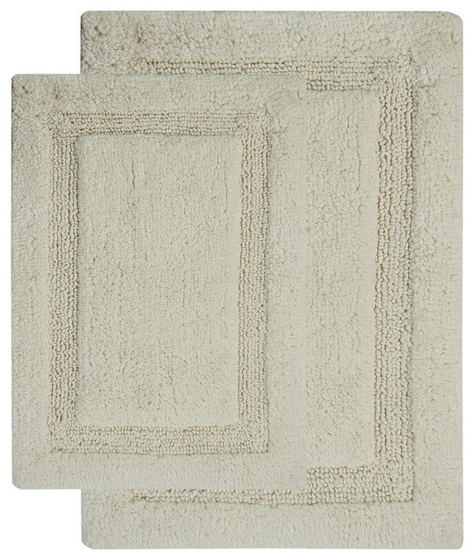 Bath Rug Cotton, 2 Piece Set, Pattern Regency, Ivory, 24"x17", 34"x21"