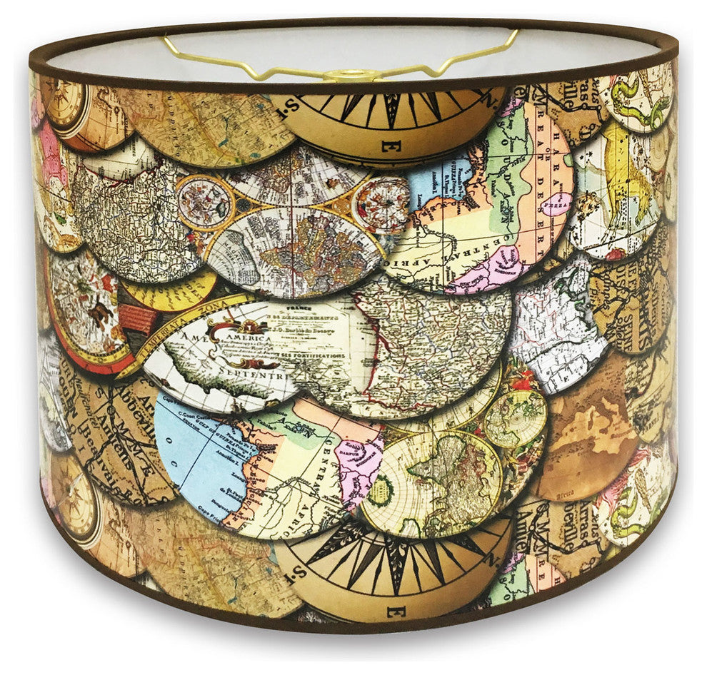 Vintage Maps Hard Back Lampshade, Vintage Maps, 10"x10"x8"