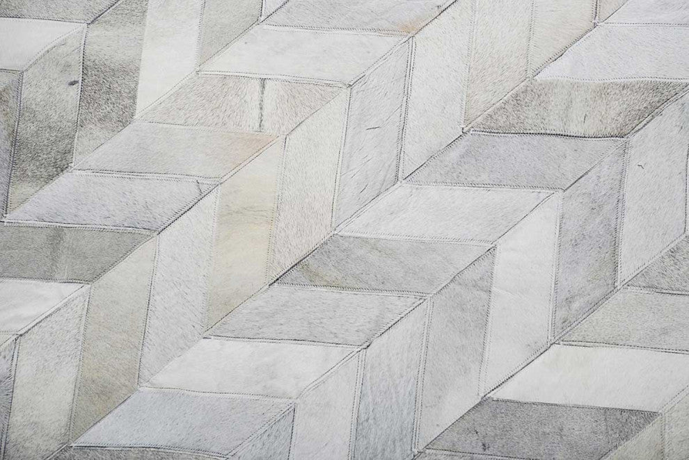 CHEVRON Gray Patchwork Cowhide Rug, 10x14ft
