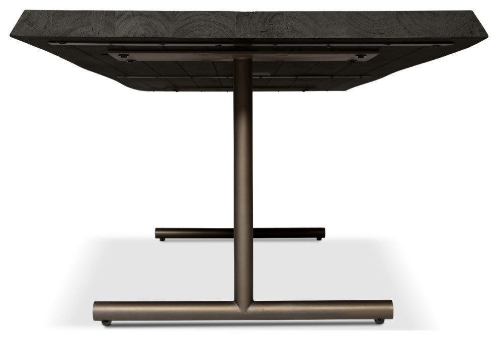 Brooks Dining Table, T Base, 40"x79", Ebonized Top, Brass Base