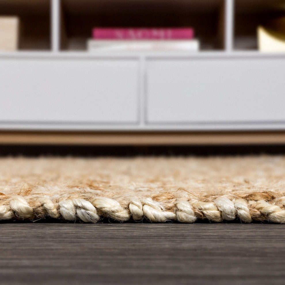 Hira Hand Woven Diamond Chunky Jute Natural  2' x 8' Runner Rug