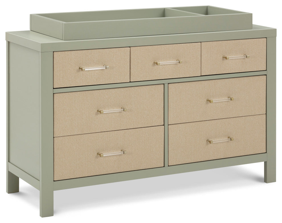 Eloise 7-Drawer Assembled Dresser, French Sage and Performance Sand Eco-Weave
