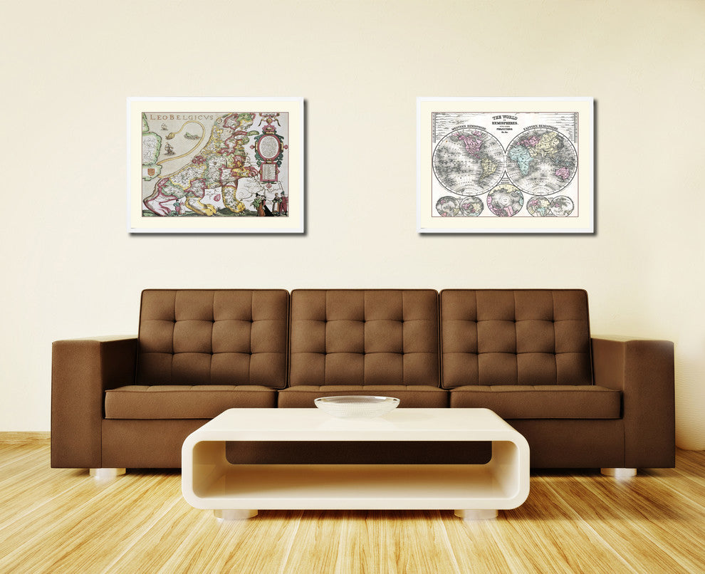 Leo Belgicvs Old Map Print On Canvas With Picture Frame Art Collection 16" X 21"