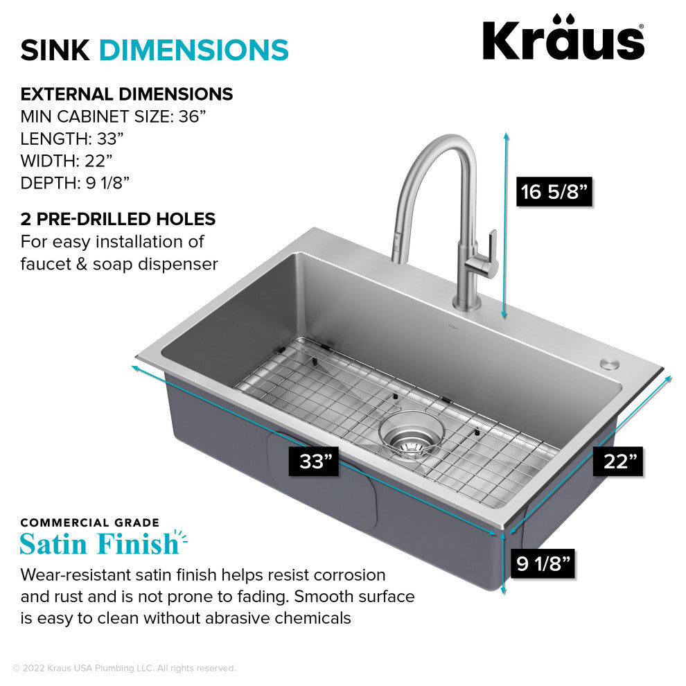 KRAUS Standart PRO 33" Drop, / Undermount Kitchen Sink and Pulldown Faucet SFS