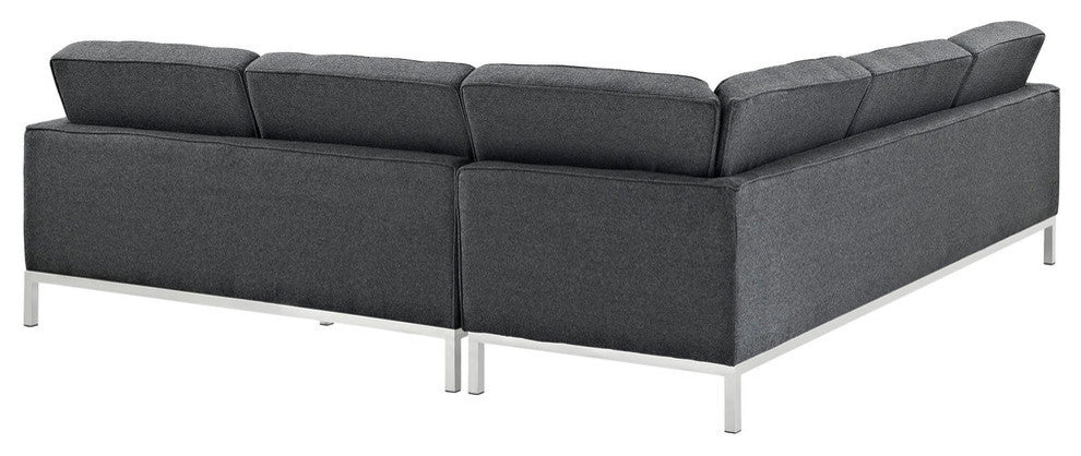 Modern Contemporary Living Room Wool L Shaped Sectional Sofa Dark Gray