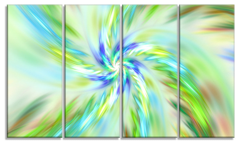 Dance of Bright Spiral Green Flower, Floral Canvas Art Print, 48"x28", 4 Panels