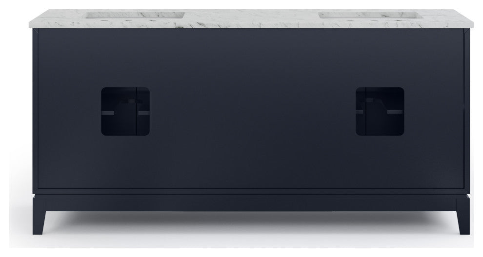 Elizabeth 72" Double Sink Carrara White Marble Vanity, Monarch Blue