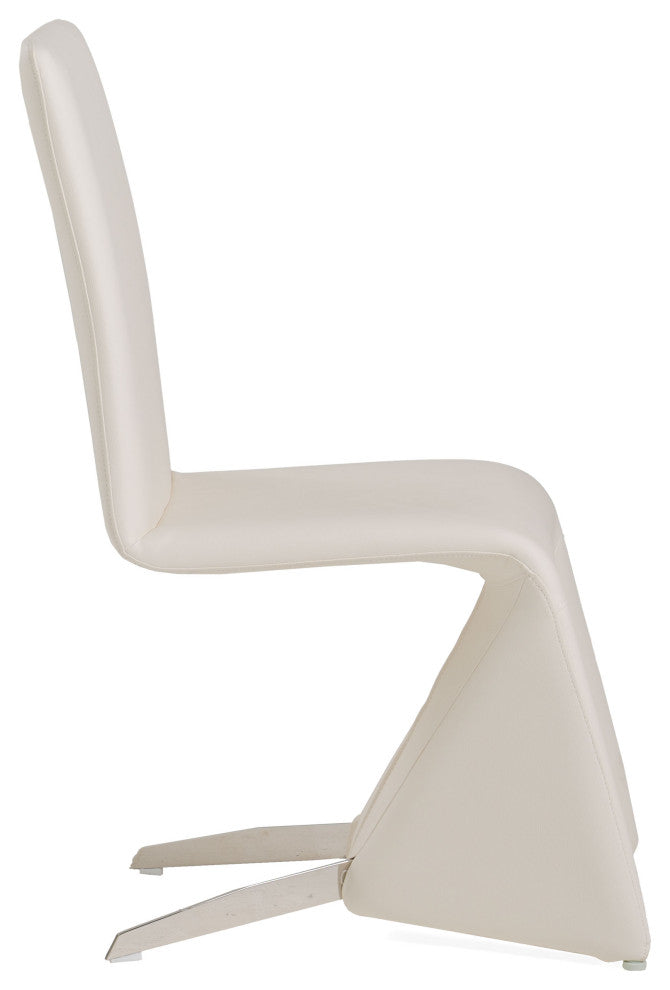 Modrest Nisse Contemporary Leatherette Dining Chairs, Set of 2, White, Chrome